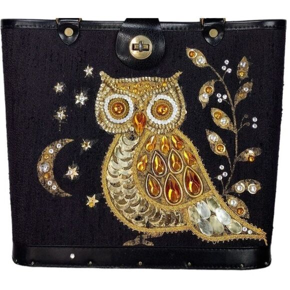 Vintage 1960s Sequined Jeweled Night Owl Moon & Stars Enid Collins Style Handbag - Picture 10 of 12